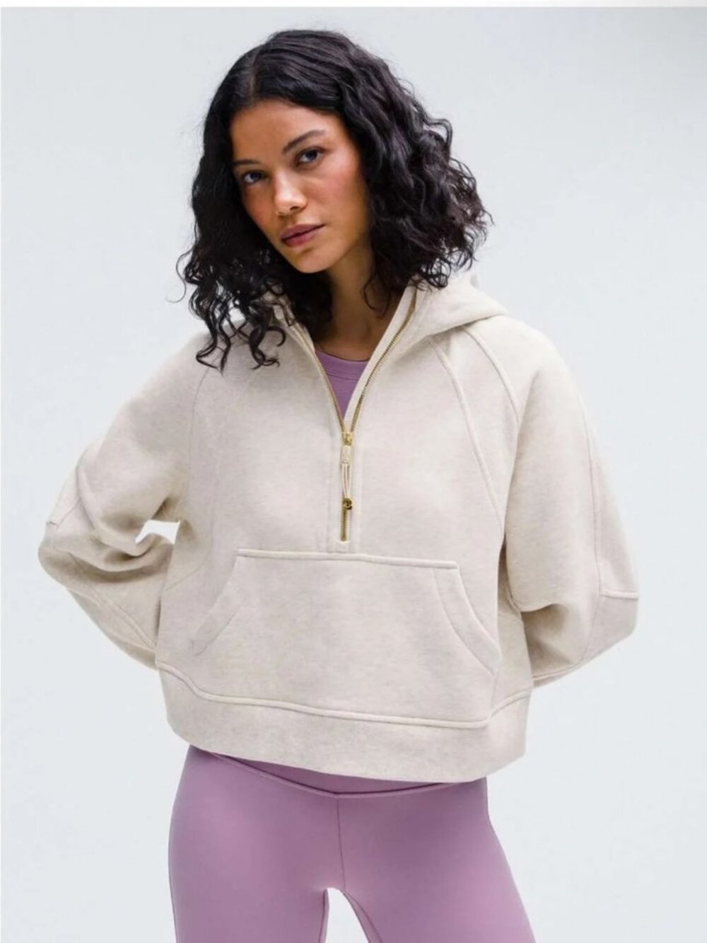 Lululemon Scuba Oversized Half Zip Hoodie Heathered Bone Gold - M/L